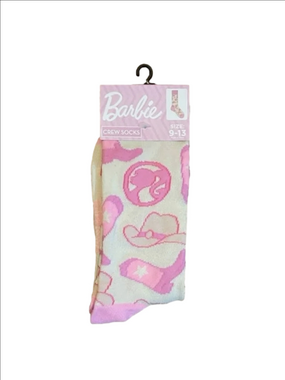 Barbie Pink White Crew Socks with Iconic Logos Cowgirl Boots 4/$25 Bundle Deal